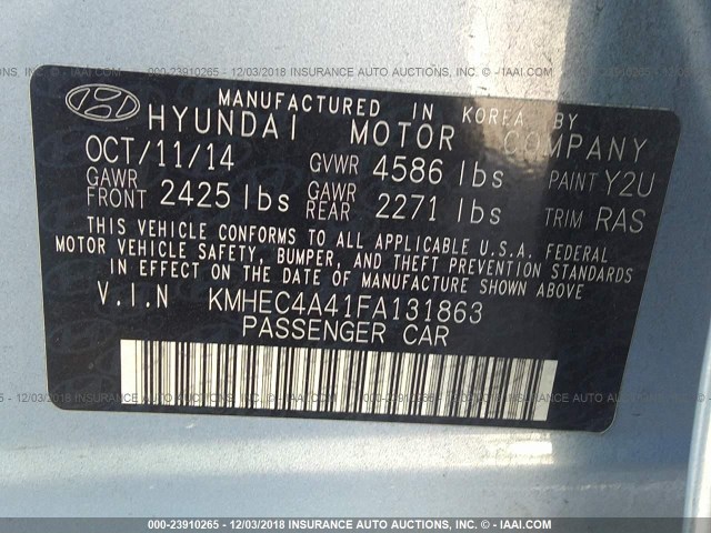 KMHEC4A41FA131863 - 2015 HYUNDAI SONATA HYBRID/LIMITED Light Blue photo 9