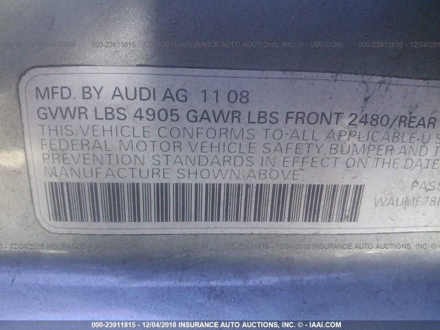 WAUMF78K49N045731 - 2009 AUDI A4 PRESTIGE SILVER photo 9