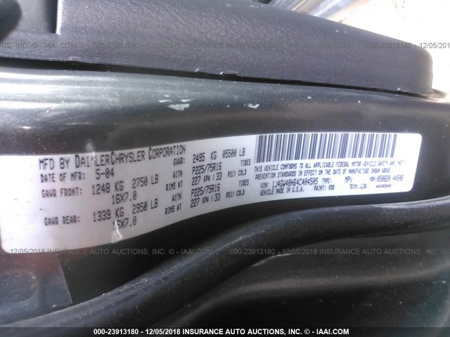 1J4GW48N64C404505 - 2004 JEEP GRAND CHEROKEE LAREDO/COLUMBIA/FREEDOM GRAY photo 9