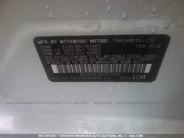 ML32F3FJ8JHF11912 - 2018 MITSUBISHI MIRAGE G4 ES Ağ foto 9