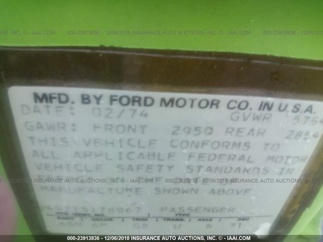 4G21S178967 - 1974 FORD TORINO GREEN photo 9