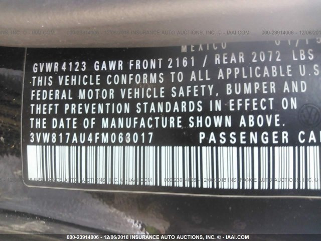 3VW817AU4FM063017 - 2015 VOLKSWAGEN GOLF BLACK photo 9
