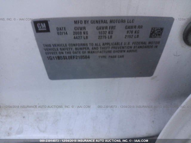 1G11B5SL0EF218584 - 2014 CHEVROLET MALIBU LS თეთრი ფოტო 9