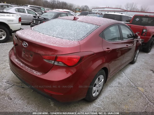 5NPDH4AE1GH752055 - 2016 HYUNDAI ELANTRA SE/SPORT/LIMITED BURGUNDY photo 4