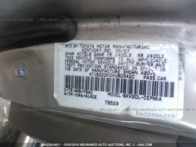 4T1BG22K0VU803420 - 1997 TOYOTA CAMRY CE/LE/XLE 棕色 照片 9