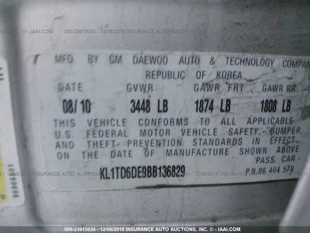 KL1TD6DE9BB136829 - 2011 CHEVROLET AVEO LS/LT Gümüş foto 9