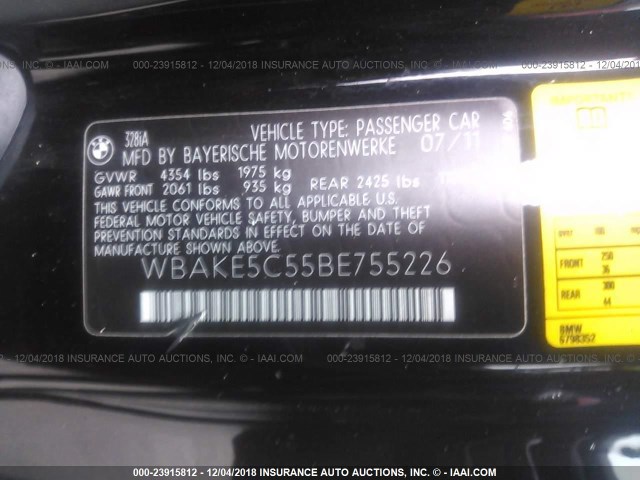 WBAKE5C55BE755226 - 2011 BMW 328 I SULEV BLACK photo 9