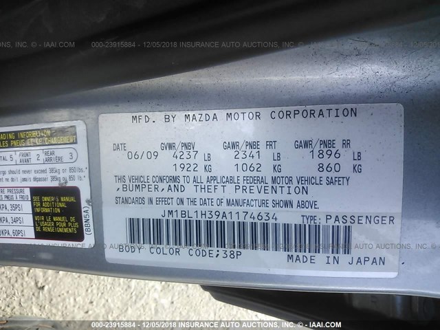JM1BL1H39A1174634 - 2010 MAZDA SPEED 3 SILVER photo 9