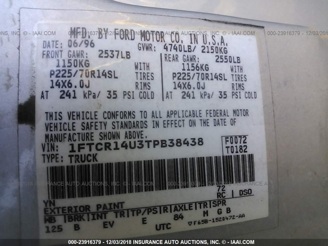 1FTCR14U3TPB38438 - 1996 FORD RANGER SUPER CAB SILVER photo 9