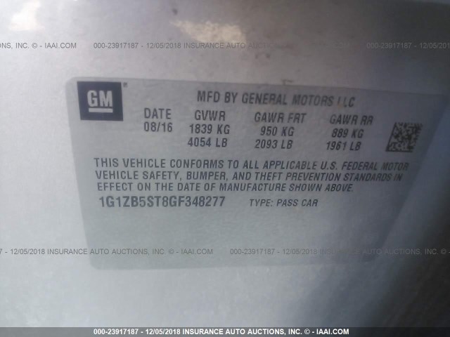 1G1ZB5ST8GF348277 - 2016 CHEVROLET MALIBU LS 银色 照片 9