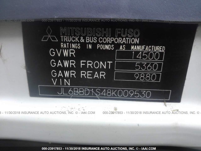 JL6BBD1S48K009530 - 2008 MITSUBISHI FUSO TRUCK FE 84D WHITE photo 9