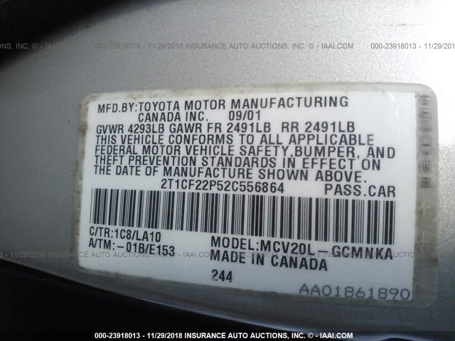 2T1CF22P52C556864 - 2002 TOYOTA CAMRY SOLARA SE/SLE Gümüş foto 9