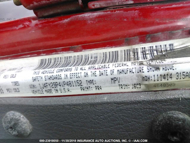 1J4FY29P4VP481152 - 1997 JEEP WRANGLER / TJ  RED photo 9