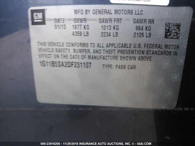 1G11B5SA2DF231107 - 2013 CHEVROLET MALIBU LS 蓝色 照片 9