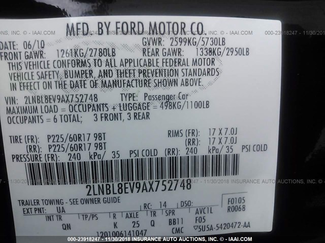 2LNBL8EV9AX752748 - 2010 LINCOLN TOWN CAR EXECUTIVE L BLACK photo 9