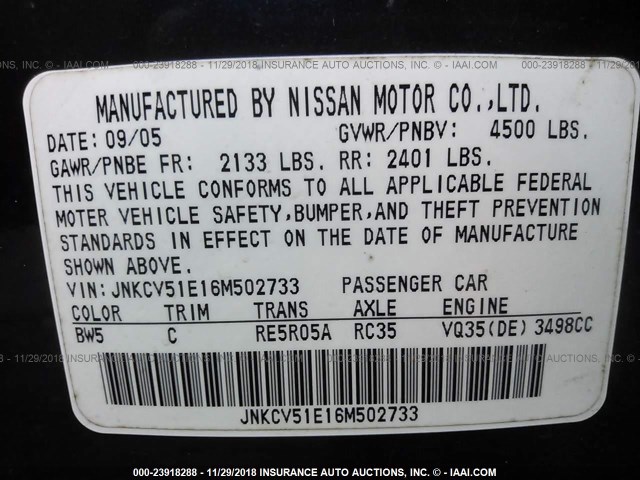 JNKCV51E16M502733 - 2006 INFINITI G35 蓝色 照片 9