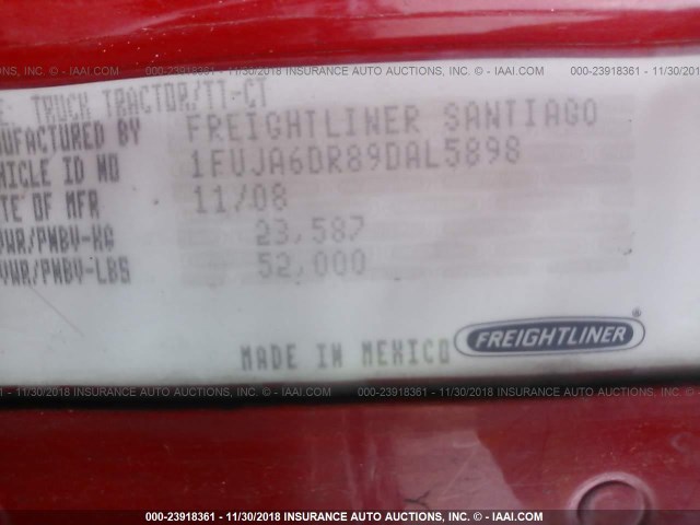 1FUJA6DR89DAL5898 - 2009 FREIGHTLINER CONVENTIONAL COLUMBIA RED photo 9