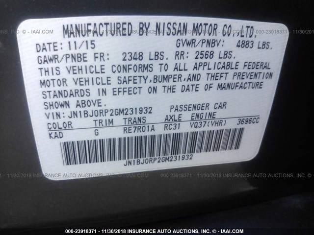 JN1BJ0RP2GM231932 - 2016 INFINITI QX50 GRAY photo 9