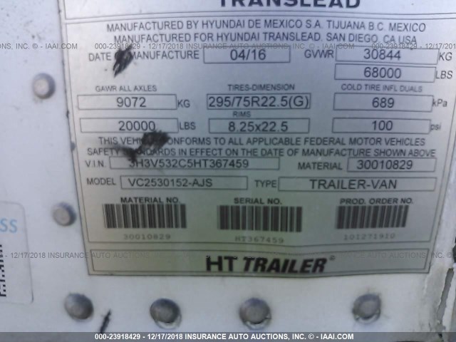 3H3V532C5HT367459 - 2017 HYUNDAI STEEL INDUSTRIES VAN  Unbekannt Foto 9