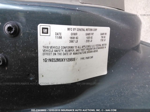 1G1NE52M9XY129606 - 1999 CHEVROLET MALIBU LS 绿色 照片 9