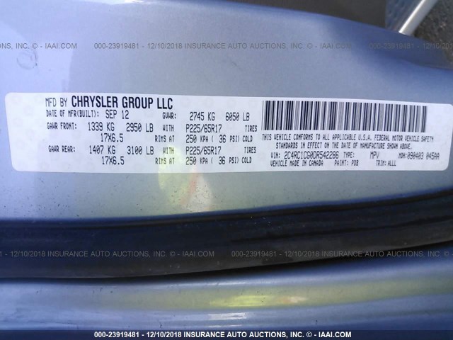 2C4RC1CG0DR542286 - 2013 CHRYSLER TOWN & COUNTRY TOURING L Light Blue photo 9