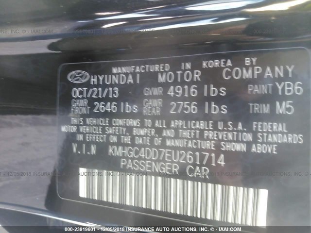 KMHGC4DD7EU261714 - 2014 HYUNDAI GENESIS 3.8L BLACK photo 9