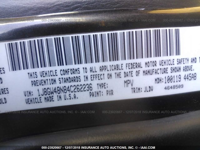 1J8GW48N84C262236 - 2004 JEEP GRAND CHEROKEE LAREDO/COLUMBIA/FREEDOM 黑色 照片 9