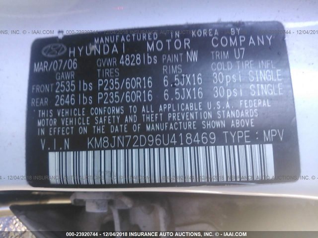 KM8JN72D96U418469 - 2006 HYUNDAI TUCSON GLS/LIMITED 白色 照片 9