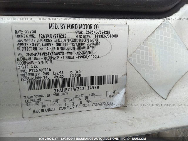 2FAHP71W24X134578 - 2004 FORD CROWN VICTORIA POLICE INTERCEPTOR SILVER photo 9