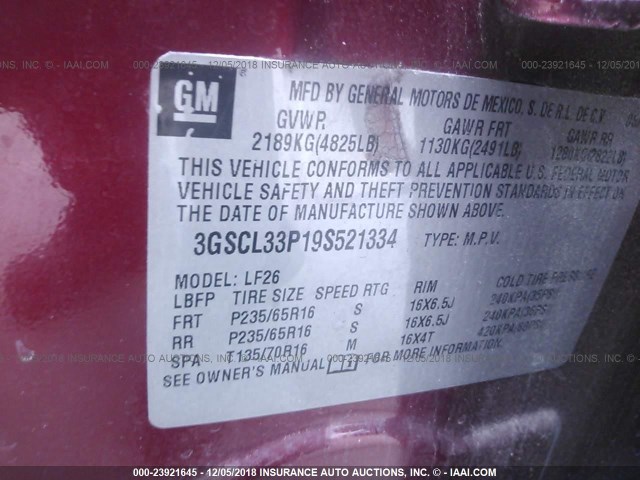 3GSCL33P19S521334 - 2009 SATURN VUE XE BURGUNDY photo 9