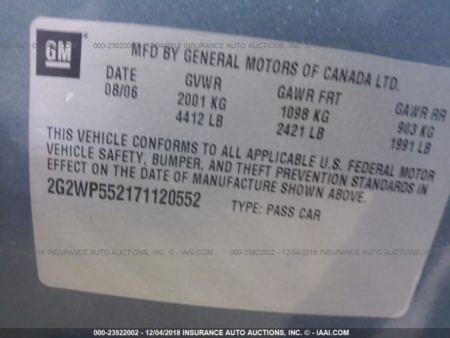 2G2WP552171120552 - 2007 PONTIAC GRAND PRIX ლურჯი ფოტო 9