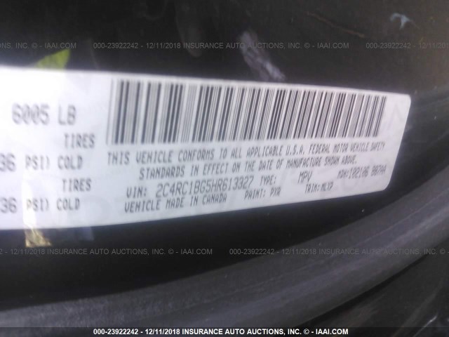 2C4RC1BG5HR613327 - 2017 CHRYSLER PACIFICA TOURING L 黑色 照片 9