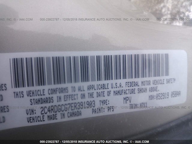 2C4RDGCG7ER391903 - 2014 DODGE GRAND CARAVAN SXT TAN photo 9