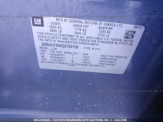 2GNALFEK6C6158158 - 2012 CHEVROLET EQUINOX LTZ BLUE photo 9