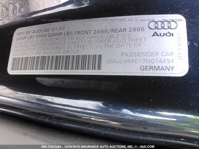 WAULV44E17N014494 - 2007 AUDI A8 Dark Blue photo 9