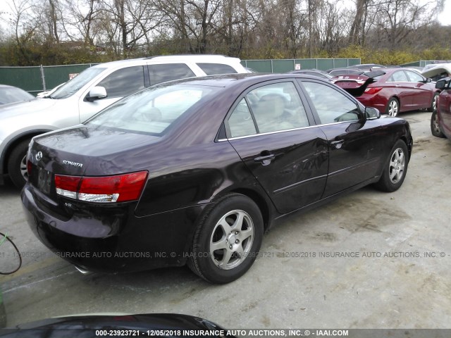 5NPEU46F66H087024 - 2006 HYUNDAI SONATA GLS/LX PURPLE photo 4