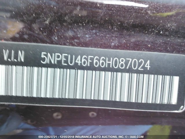 5NPEU46F66H087024 - 2006 HYUNDAI SONATA GLS/LX PURPLE photo 9