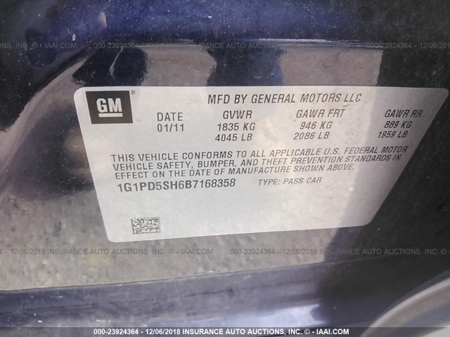 1G1PD5SH6B7168358 - 2011 CHEVROLET CRUZE LS BLUE photo 9