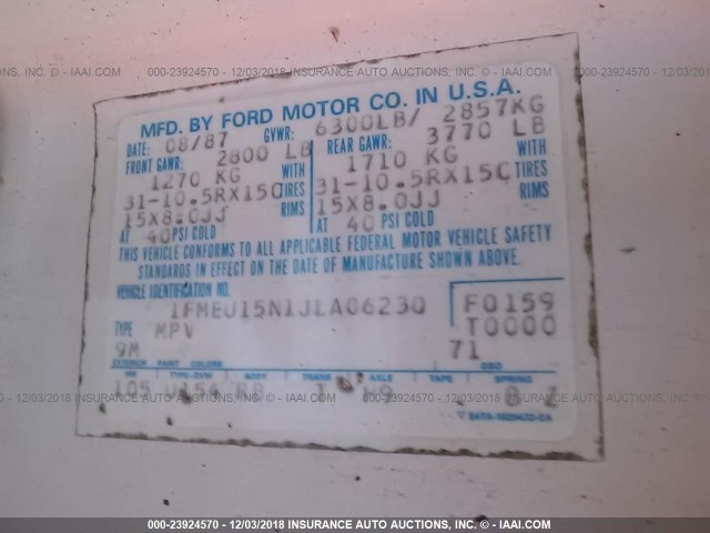 1FMEU15N1JLA06230 - 1988 FORD BRONCO U100 GOLD photo 9