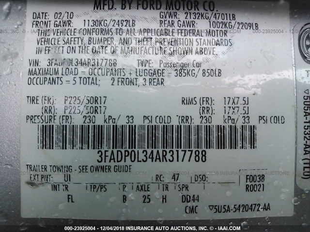 3FADP0L34AR317788 - 2010 FORD FUSION HYBRID SILVER photo 9