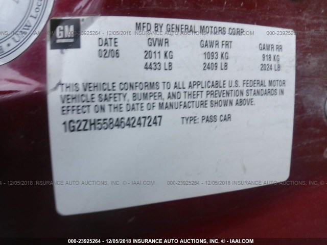 1G2ZH558464247247 - 2006 PONTIAC G6 GT RED photo 9