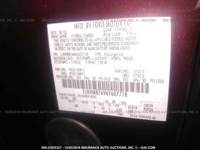 1LNHM87A96Y607718 - 2006 LINCOLN LS PURPLE photo 9