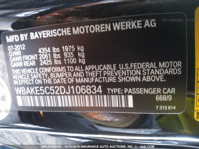 WBAKE5C52DJ106834 - 2013 BMW 328 I SULEV BLACK photo 9