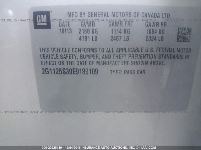 2G1125S39E9189109 - 2014 CHEVROLET IMPALA LT 银色 照片 9