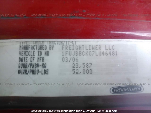 1FUJBBCK07LU46481 - 2007 FREIGHTLINER CONVENTIONAL ST120 RED photo 9