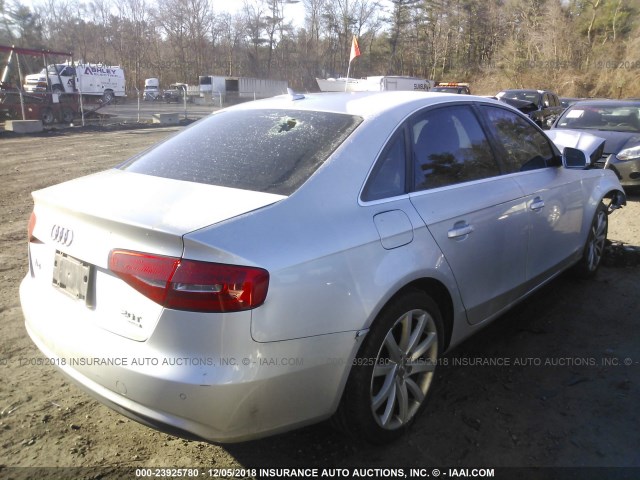 WAUFFAFL2DN037766 - 2013 AUDI A4 PREMIUM PLUS SILVER photo 4