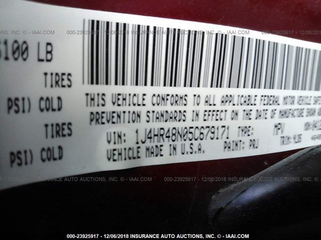 1J4HR48N05C679171 - 2005 JEEP GRAND CHEROKEE LAREDO/COLUMBIA/FREEDOM 红色 照片 9