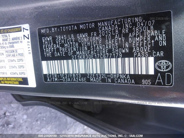 2T1KR30E17C677179 - 2007 TOYOTA COROLLA MATRIX XR GRAY photo 9