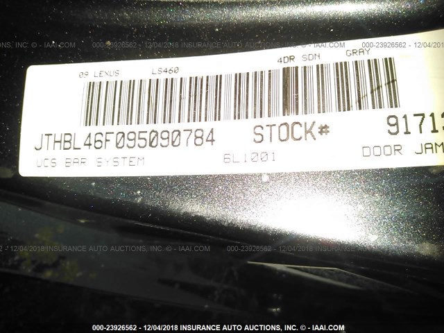 JTHBL46F095090784 - 2009 LEXUS LS 460 BLACK photo 9