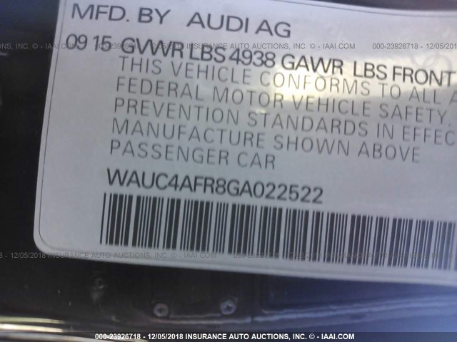 WAUC4AFR8GA022522 - 2016 AUDI S5 PREMIUM PLUS 黑色 照片 9